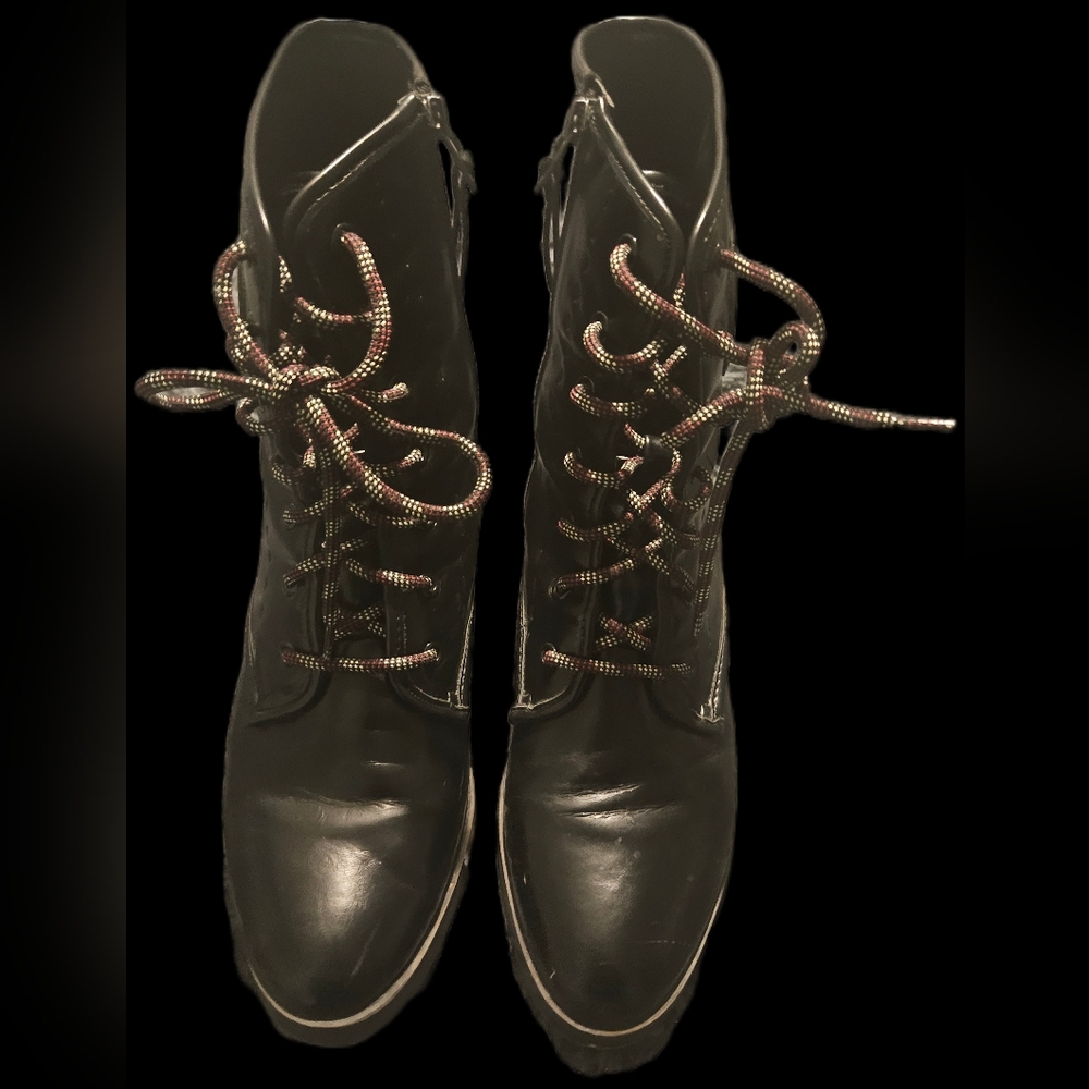 Sam & Libby Women's Melanie Black CombatBoots Gothic Stitched Embroidered Crest